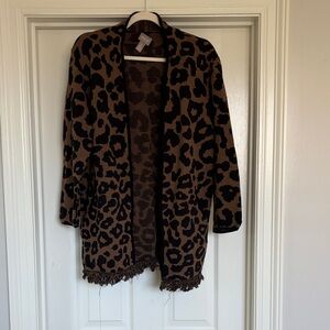 Chico's Leopard Print Cardigan - Black and Brown size 2 (XL)